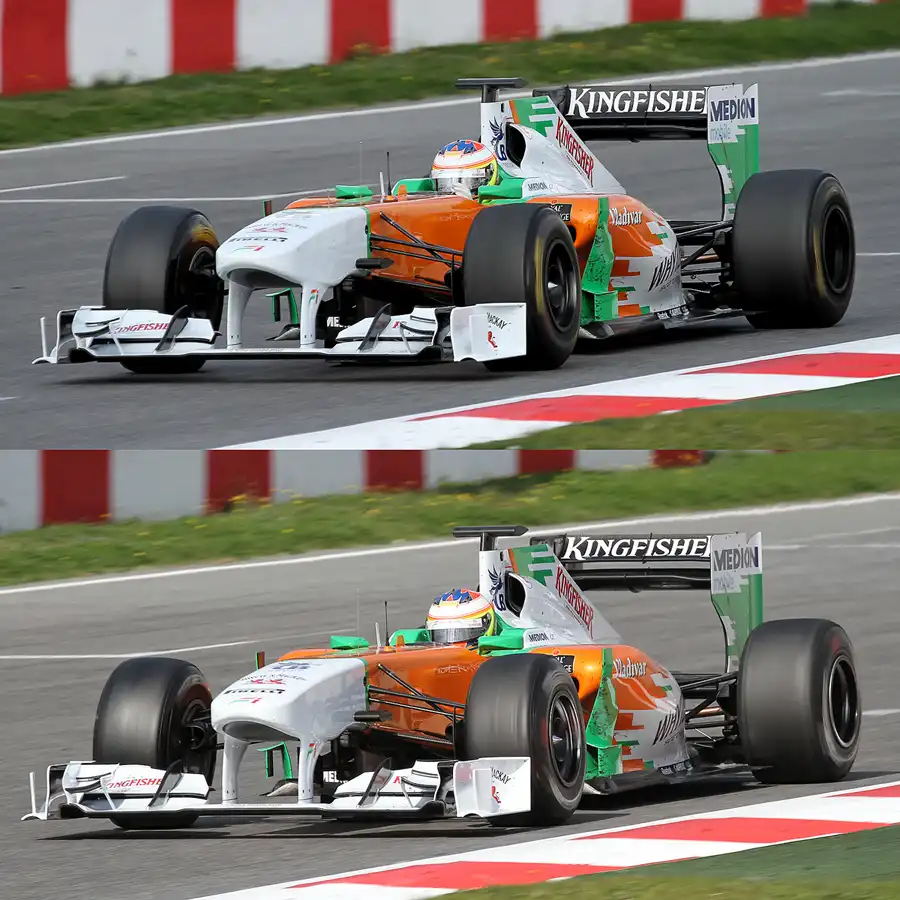 027 | 2011 | Barcelona | Force India-Mercedes-Benz VJM04 | Technical Analysis – Drag-Reduction-System (DRS) – Adjustable Rear Wing | © carsten riede fotografie