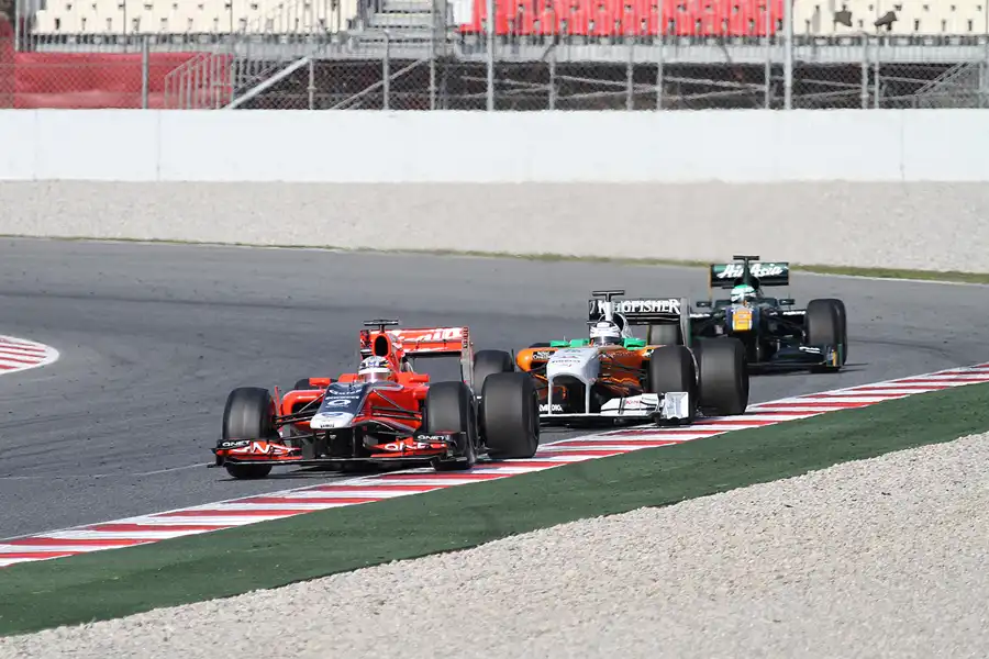 124 | 2011 | Barcelona | Marussia Virgin-Cosworth MVR-02 | Jerome D`Ambrosio + Force India-Mercedes Benz VJM04 | Adrian Sutil + Lotus-Renault T128 | Heikki Kovalainen | © carsten riede fotografie